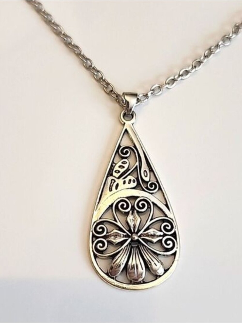 BOHEMIAN Flower TEARDROP Necklace 12 Inch Chain